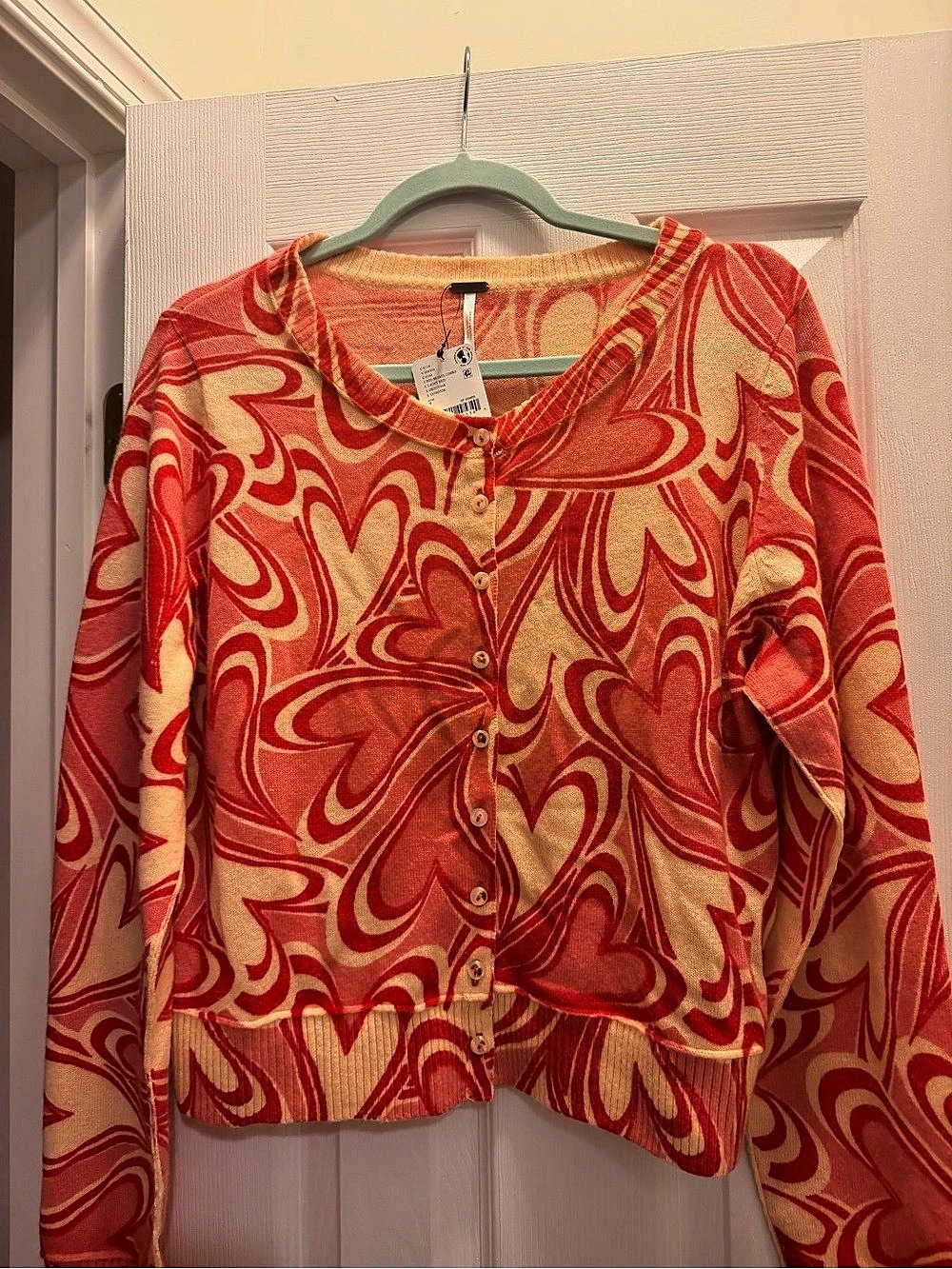 Free people valentine HEARTS COMBO Abstract Wool Cashmere Cardigan Size